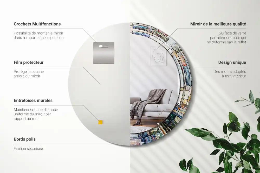 Espejo redondo estampado Vidrieras