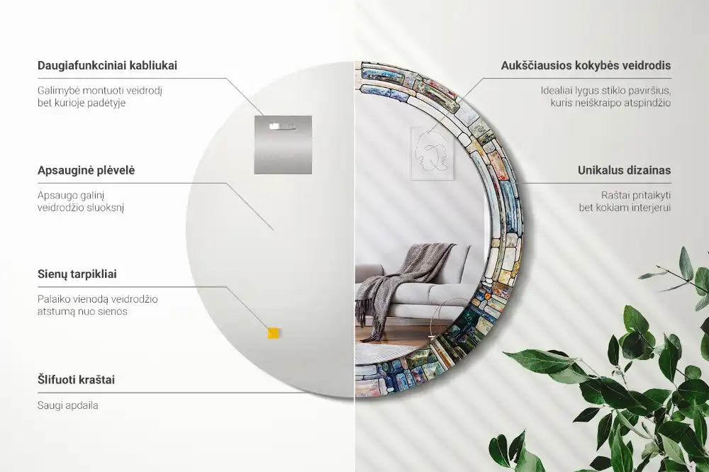 Espejo redondo estampado Vidrieras