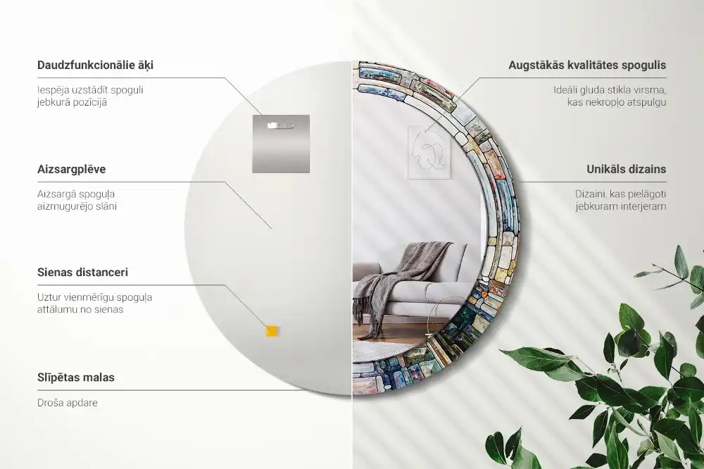 Espejo redondo estampado Vidrieras