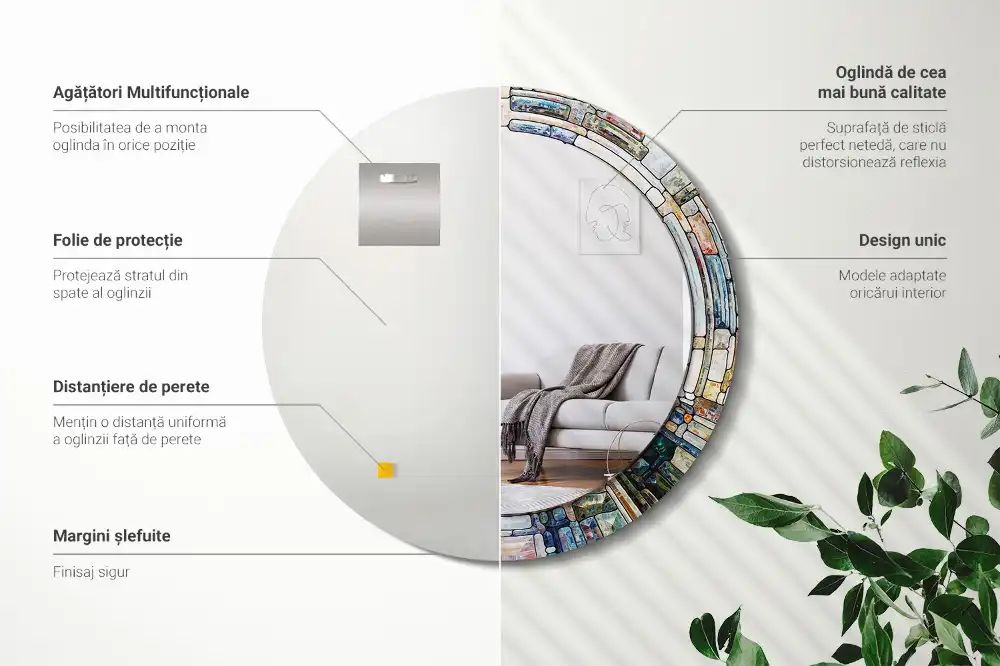 Espejo redondo estampado Vidrieras