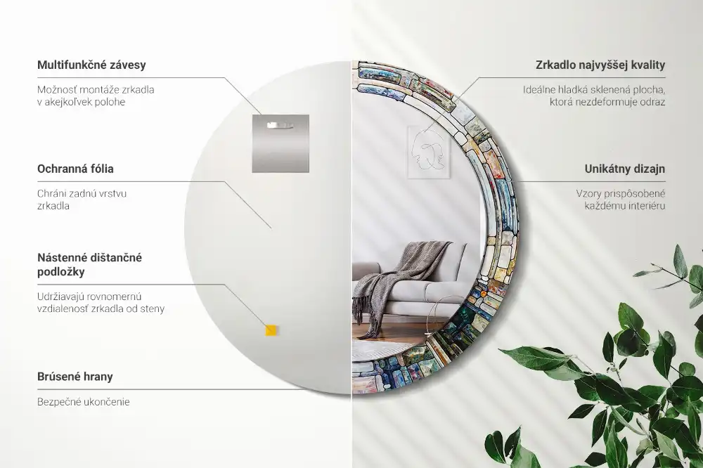 Espejo redondo estampado Vidrieras