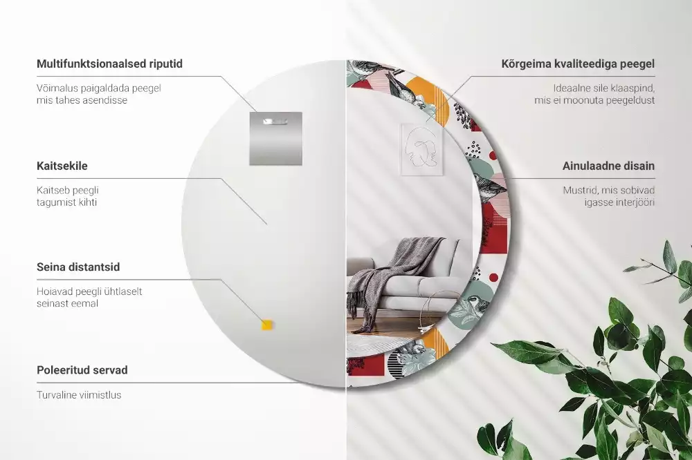 Espejo redondo estampado Parches vintage