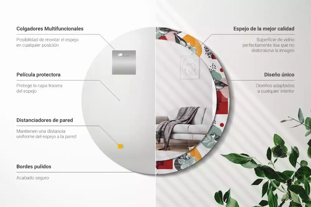 Espejo redondo estampado Parches vintage