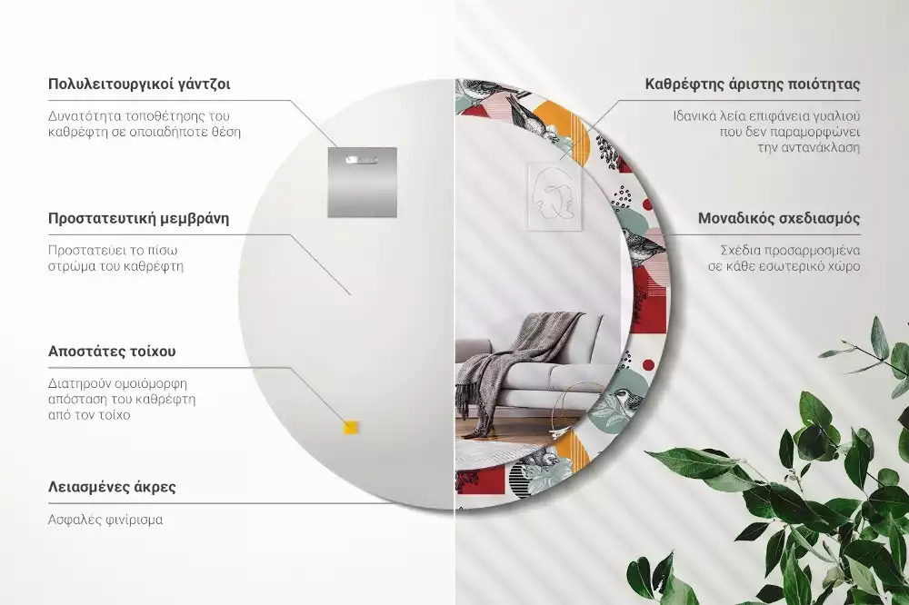 Espejo redondo estampado Parches vintage