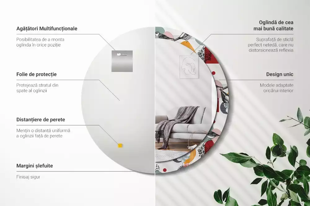 Espejo redondo estampado Parches vintage