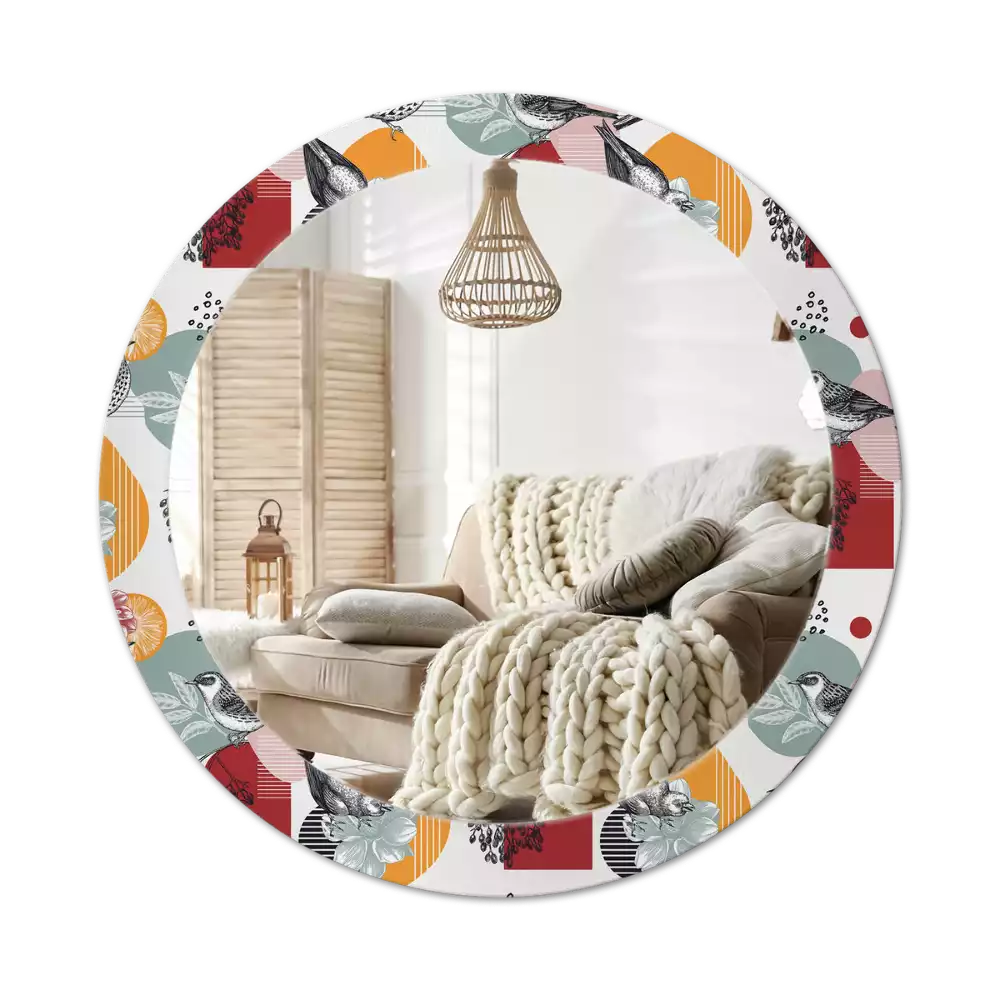 Espejo redondo estampado Parches vintage