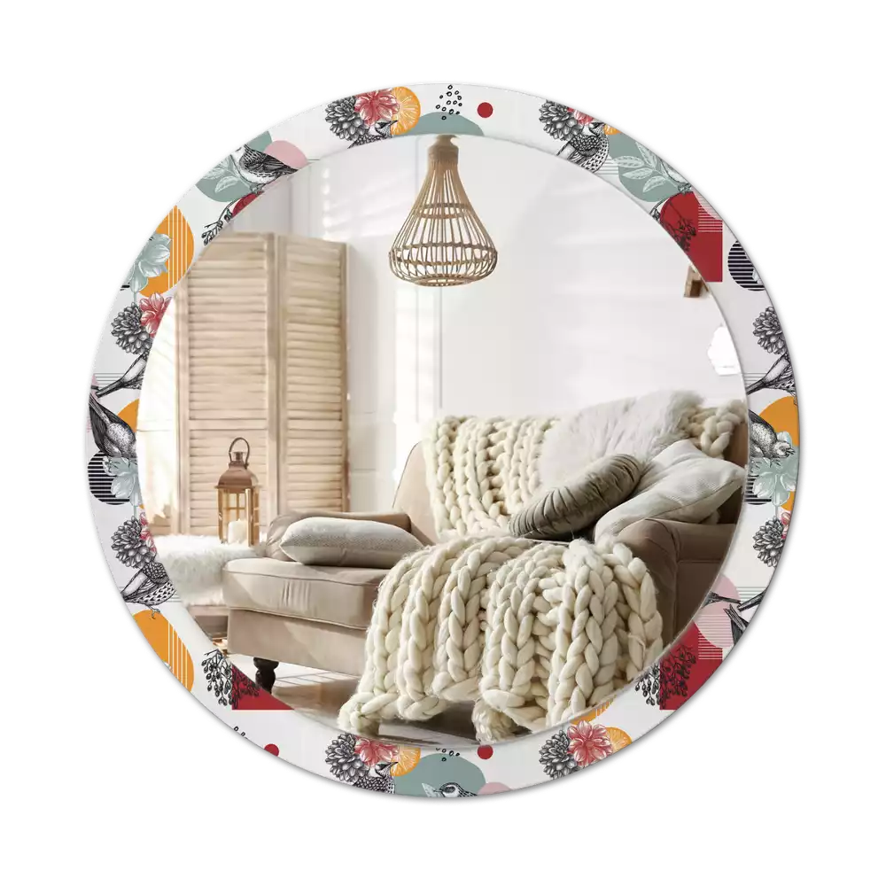 Espejo redondo estampado Parches vintage