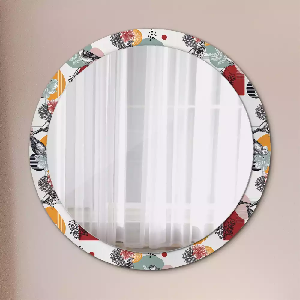 Espejo redondo estampado Parches vintage