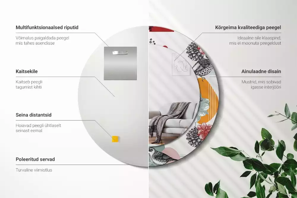 Espejo redondo estampado Parches vintage