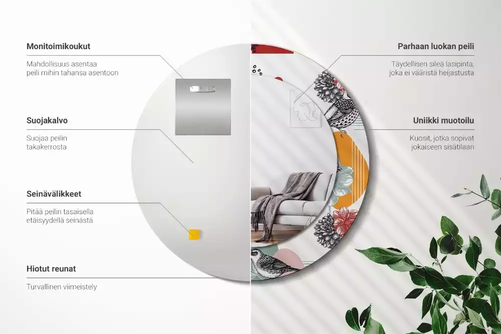 Espejo redondo estampado Parches vintage