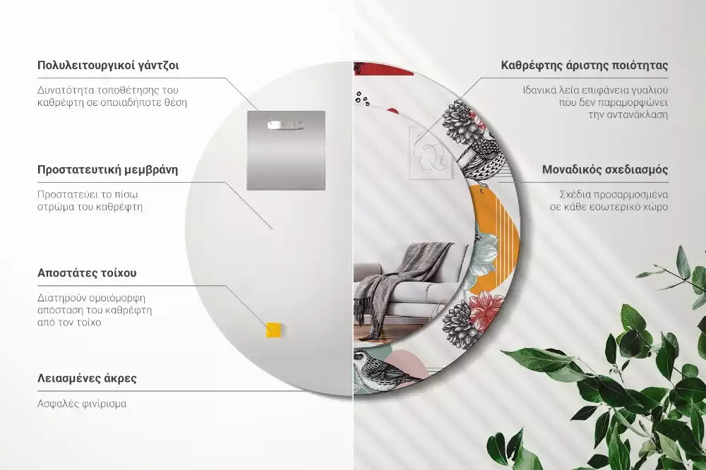 Espejo redondo estampado Parches vintage