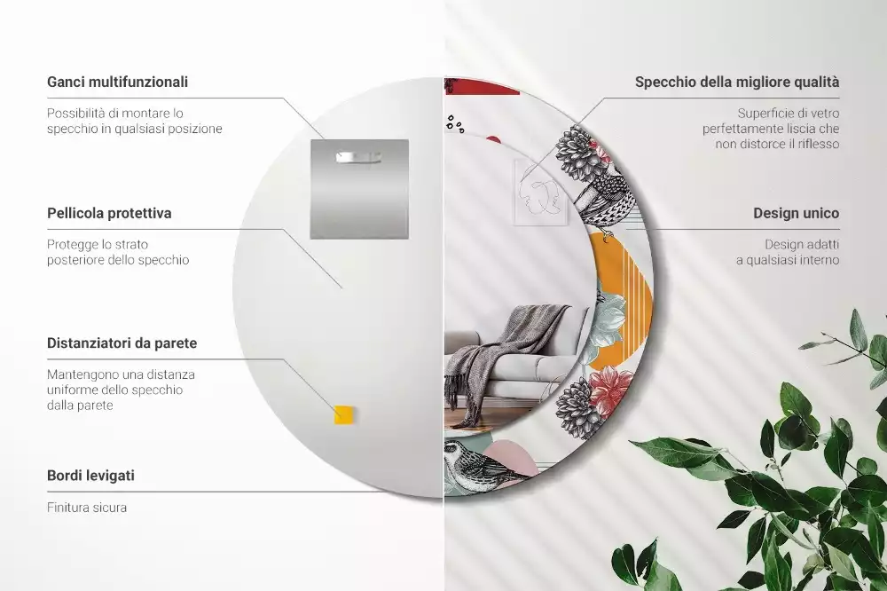 Espejo redondo estampado Parches vintage