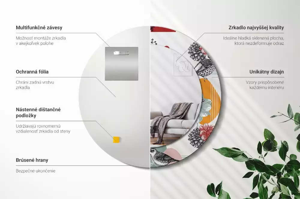 Espejo redondo estampado Parches vintage