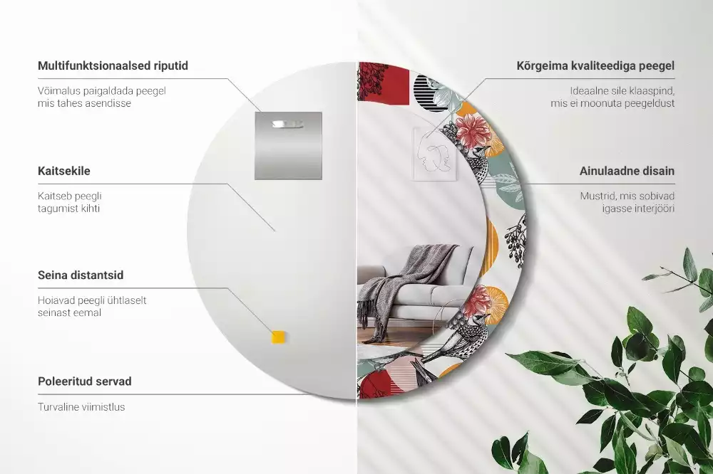 Espejo redondo estampado Parches vintage