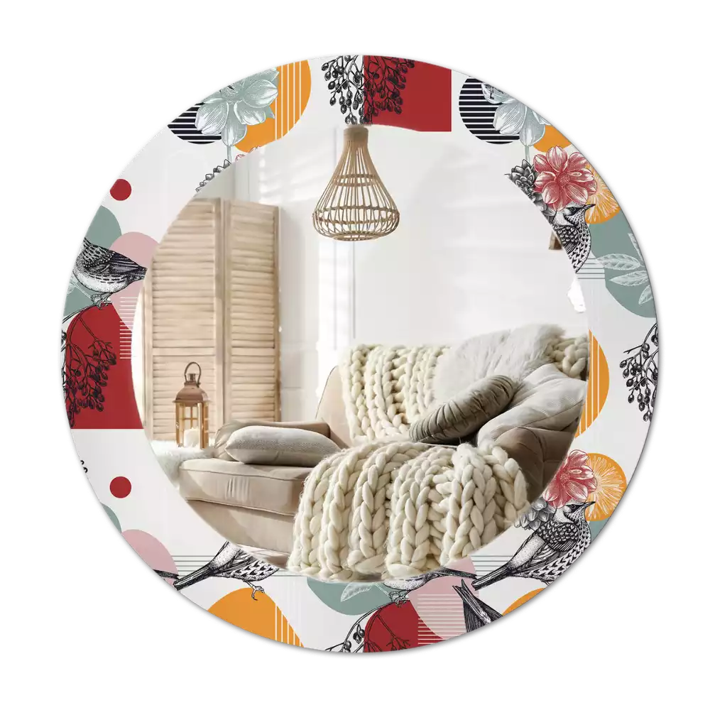 Espejo redondo estampado Parches vintage