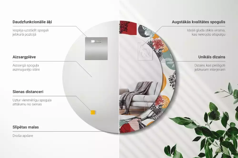 Espejo redondo estampado Parches vintage