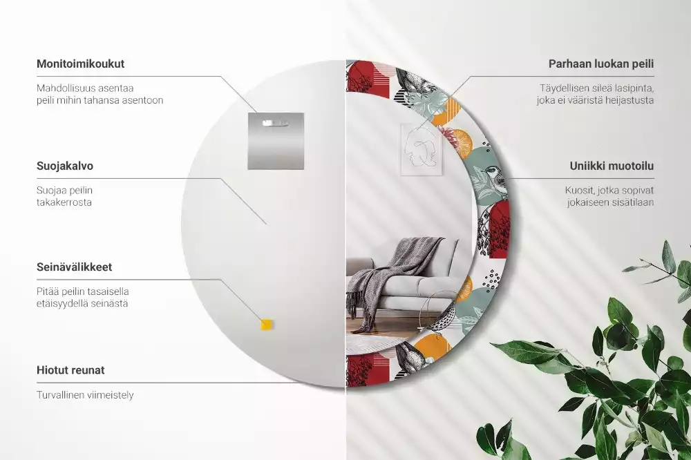 Espejo redondo estampado Parches vintage