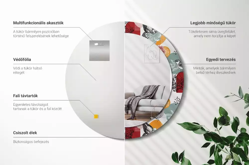 Espejo redondo estampado Parches vintage