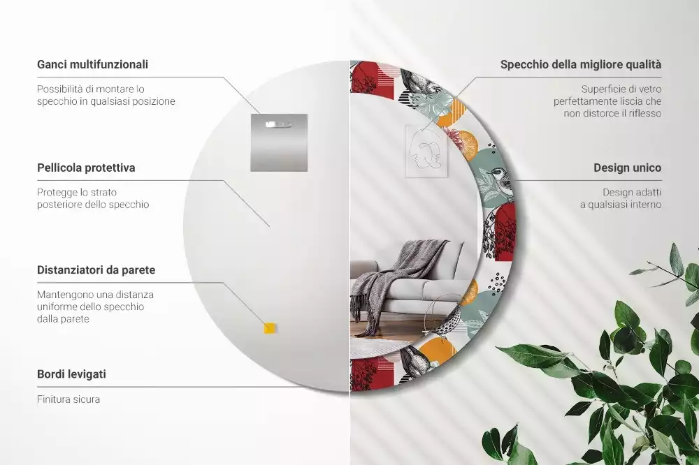 Espejo redondo estampado Parches vintage