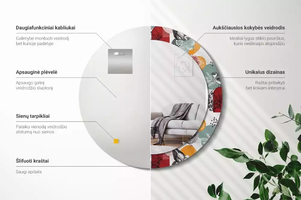 Espejo redondo estampado Parches vintage