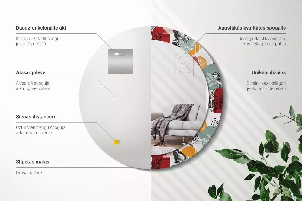 Espejo redondo estampado Parches vintage