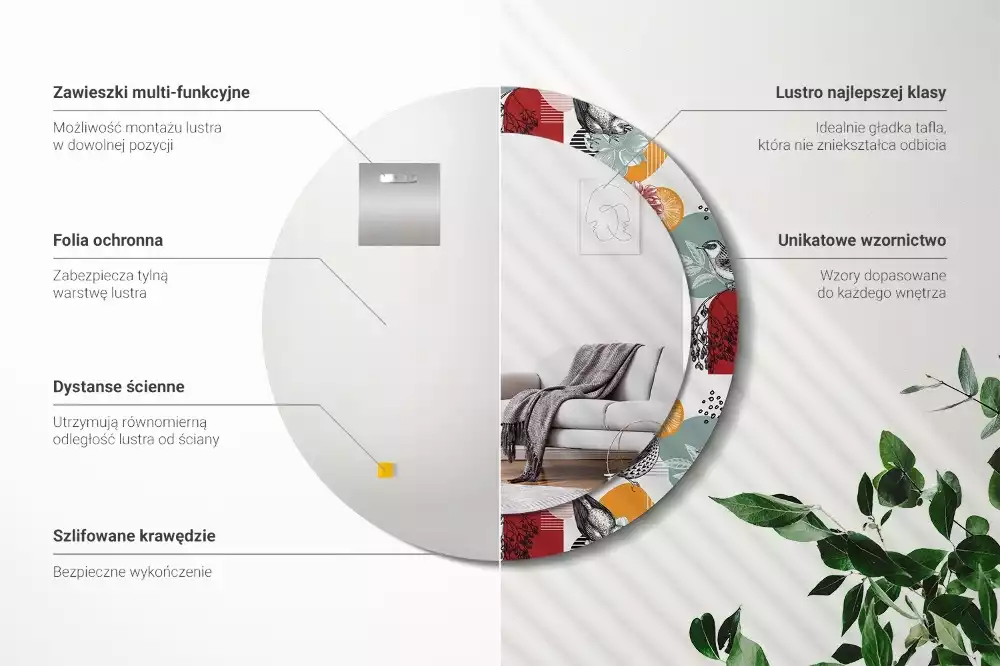 Espejo redondo estampado Parches vintage