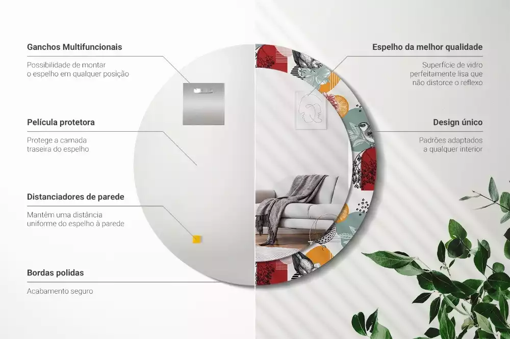 Espejo redondo estampado Parches vintage