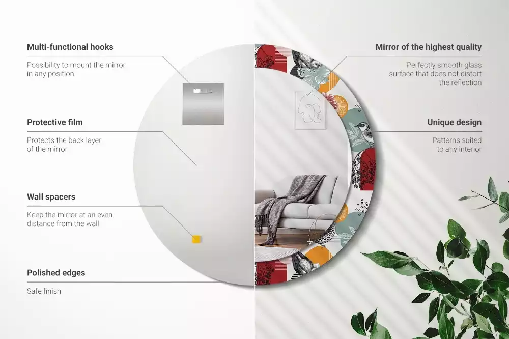 Espejo redondo estampado Parches vintage