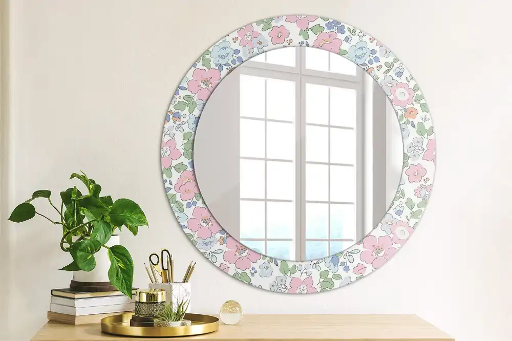 Espejo redondo impreso flores de colores