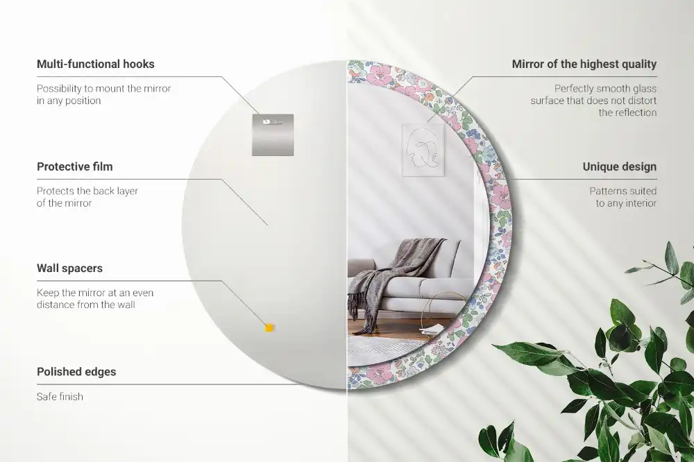 Espejo redondo impreso flores de colores