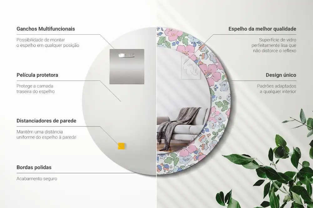 Espejo redondo impreso flores de colores