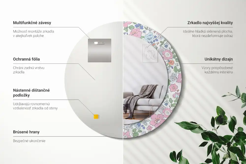 Espejo redondo impreso flores de colores