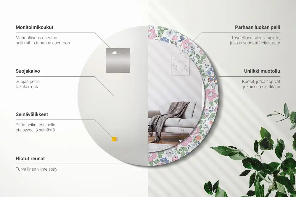 Espejo redondo impreso flores de colores