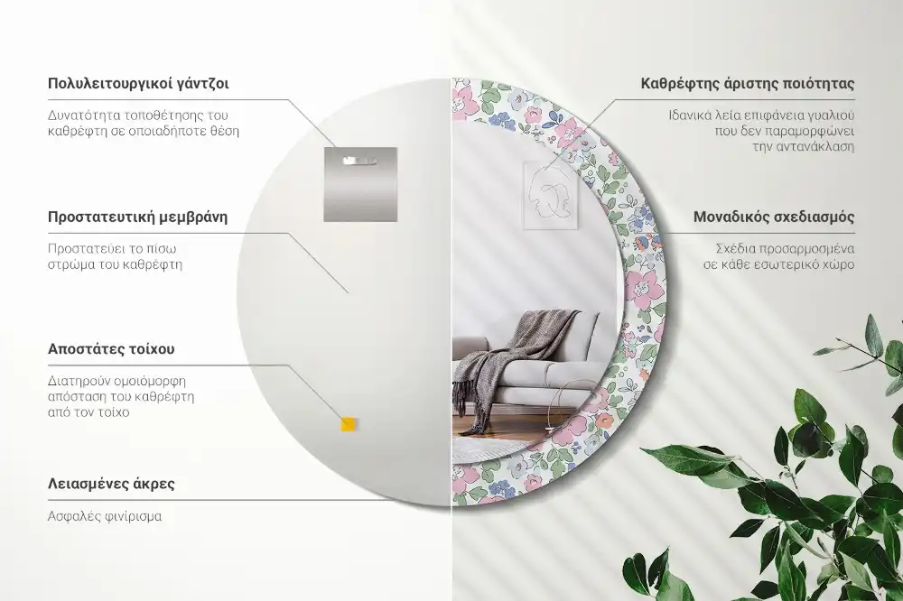 Espejo redondo impreso flores de colores