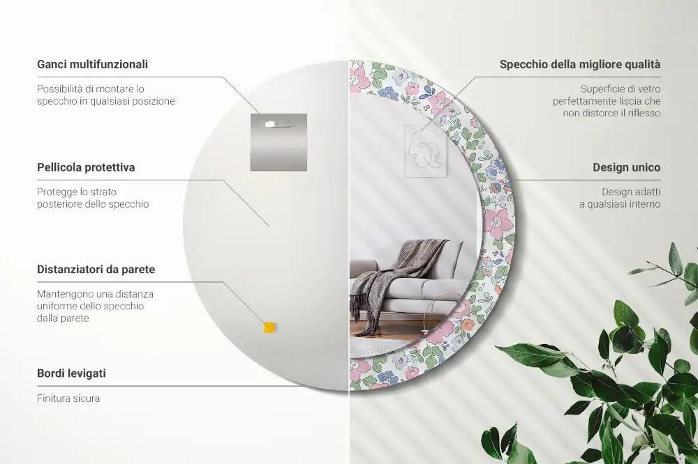 Espejo redondo impreso flores de colores