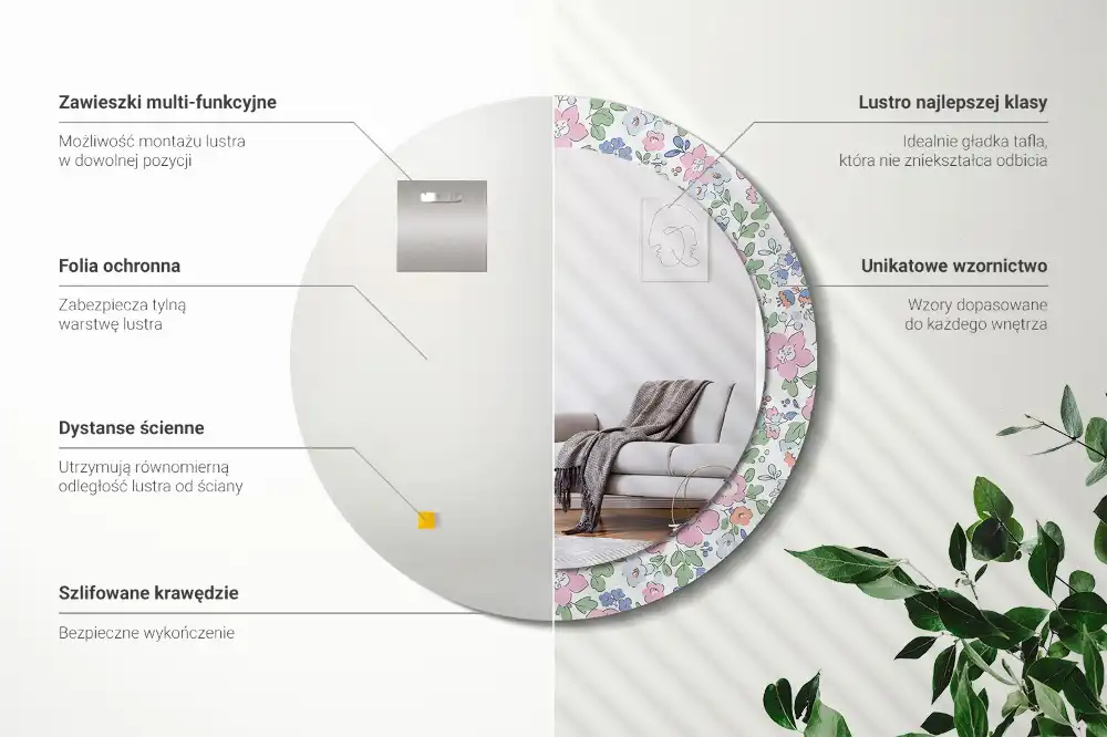 Espejo redondo impreso flores de colores