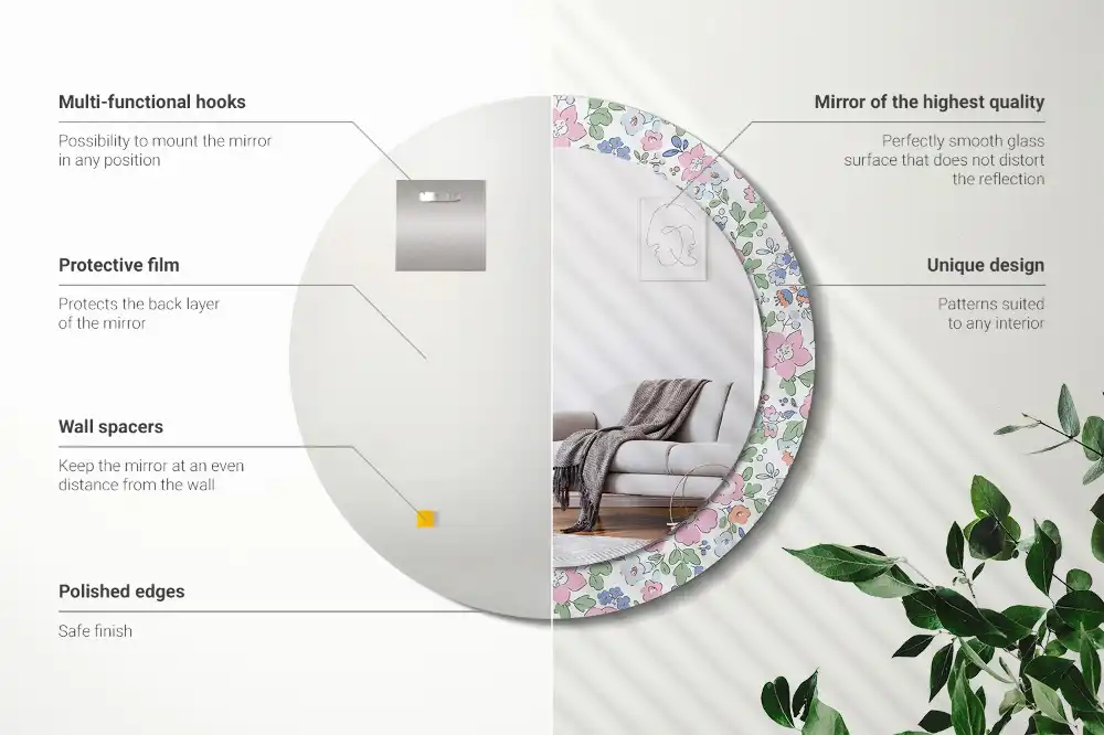 Espejo redondo impreso flores de colores