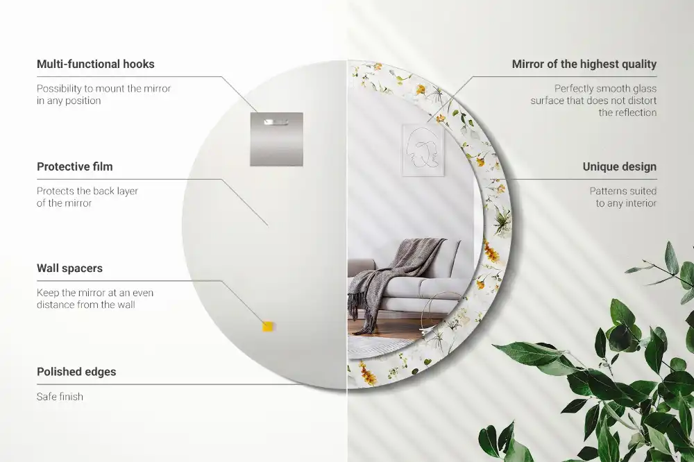 Espejo redondo impreso flores silvestres