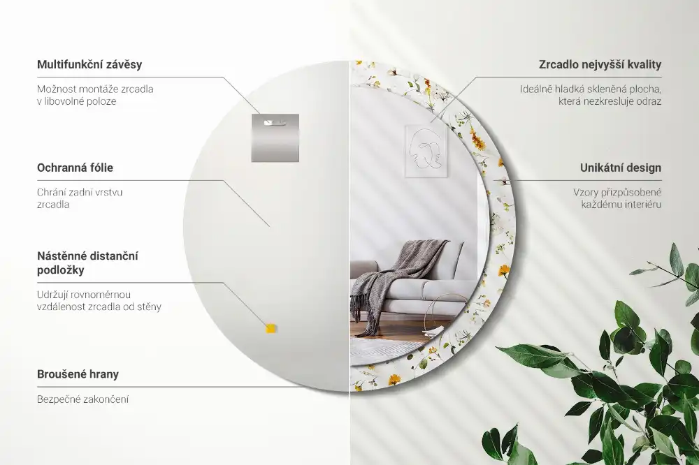 Espejo redondo impreso flores silvestres