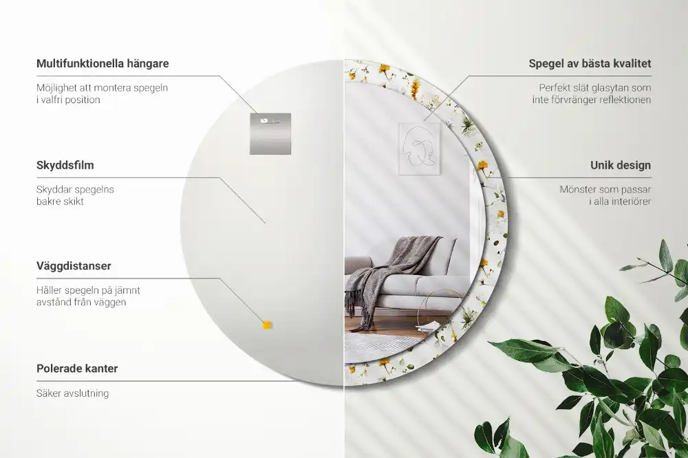 Espejo redondo impreso flores silvestres