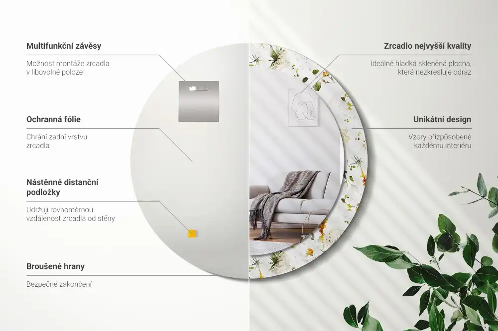 Espejo redondo impreso flores silvestres