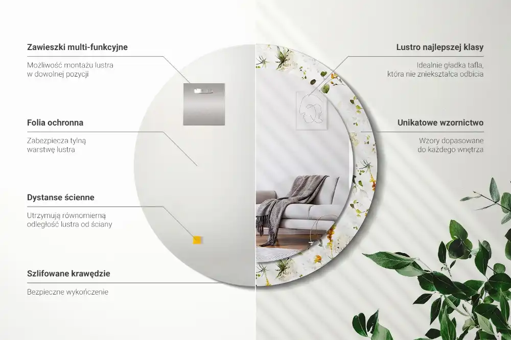 Espejo redondo impreso flores silvestres