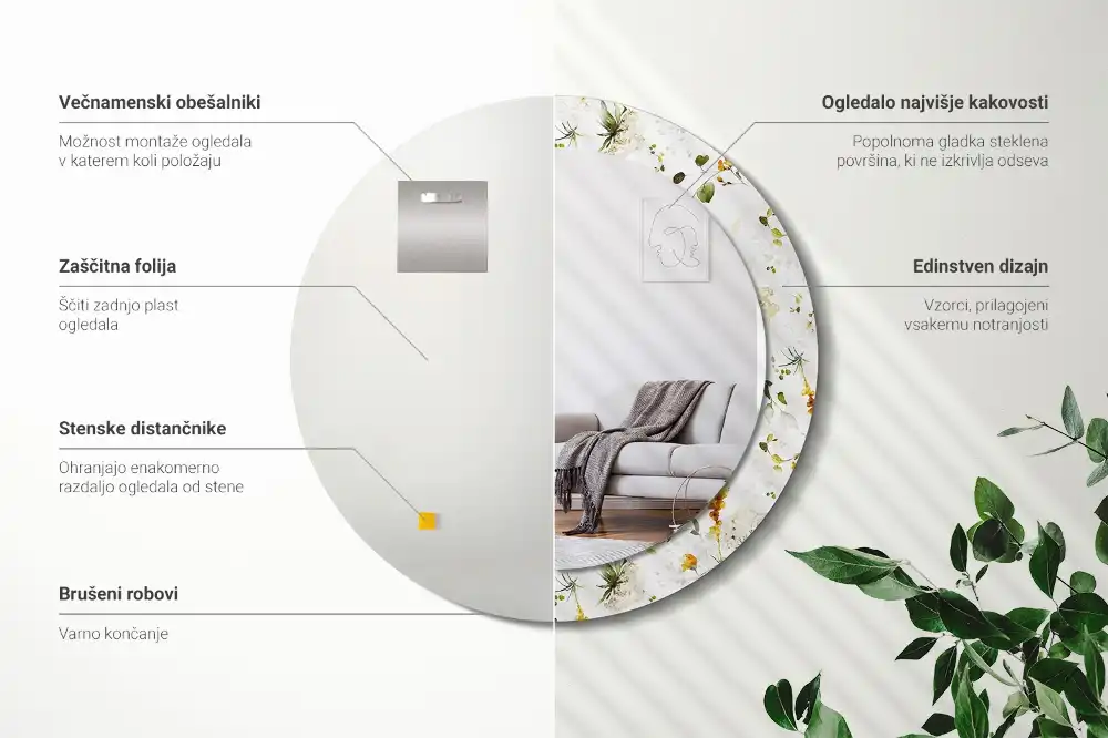 Espejo redondo impreso flores silvestres