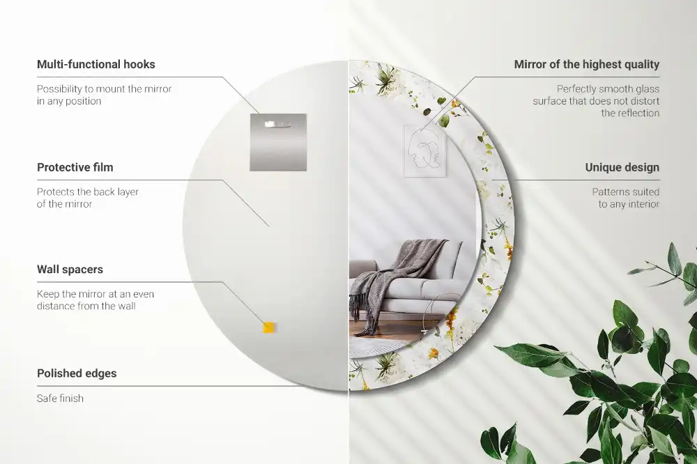 Espejo redondo impreso flores silvestres