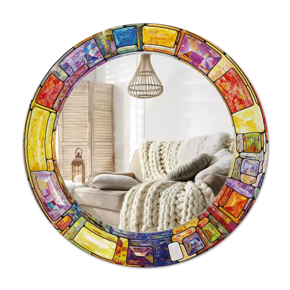 Espejo redondo con decoración Vidrieras de colores