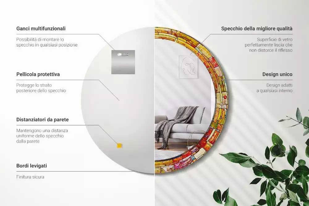 Espejo redondo con decoración Vidrieras de colores