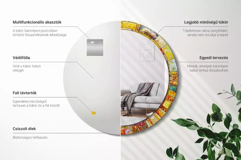 Espejo redondo con decoración Vidrieras de colores