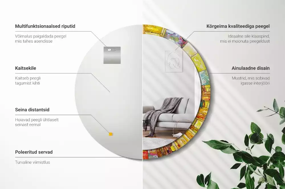 Espejo redondo con decoración Vidrieras de colores