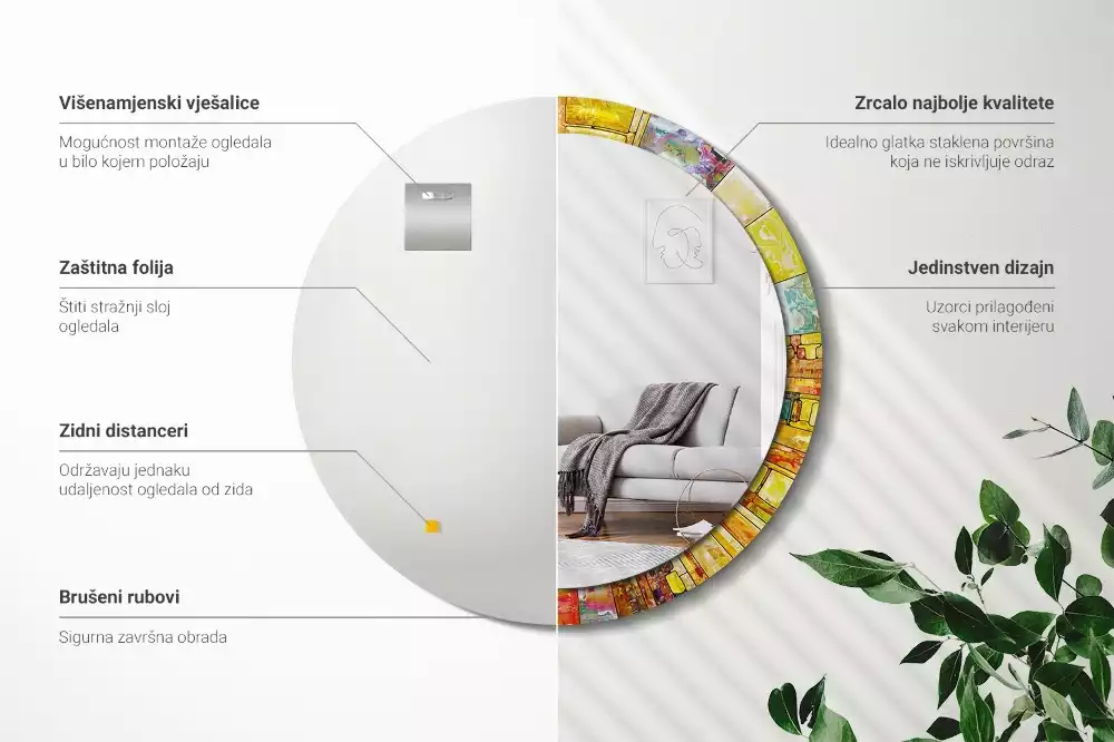 Espejo redondo con decoración Vidrieras de colores