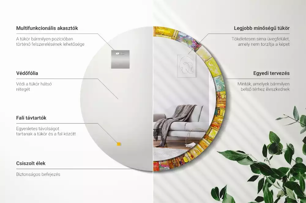 Espejo redondo con decoración Vidrieras de colores